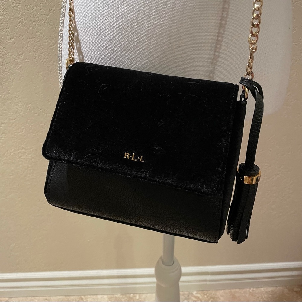 NWT Lauren Ralph Lauren Black Gold Chain Crossbody